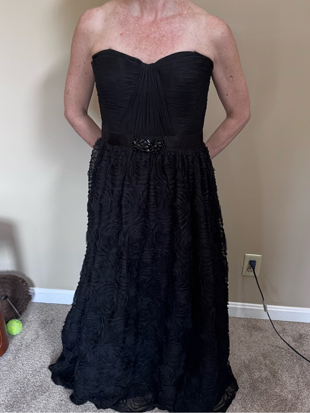 Adrianna Papell Black Strapless Rosette Ball Gown